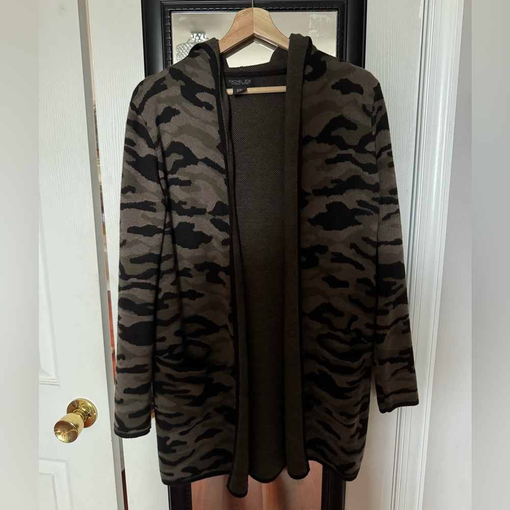 Rachel Zoe hooded camouflage camo cardigan sweater
